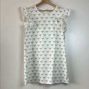 Jenn Thatcher Longhorn Print Cotton Ruffle Sleeve Mini‎ Dress size XL NWT